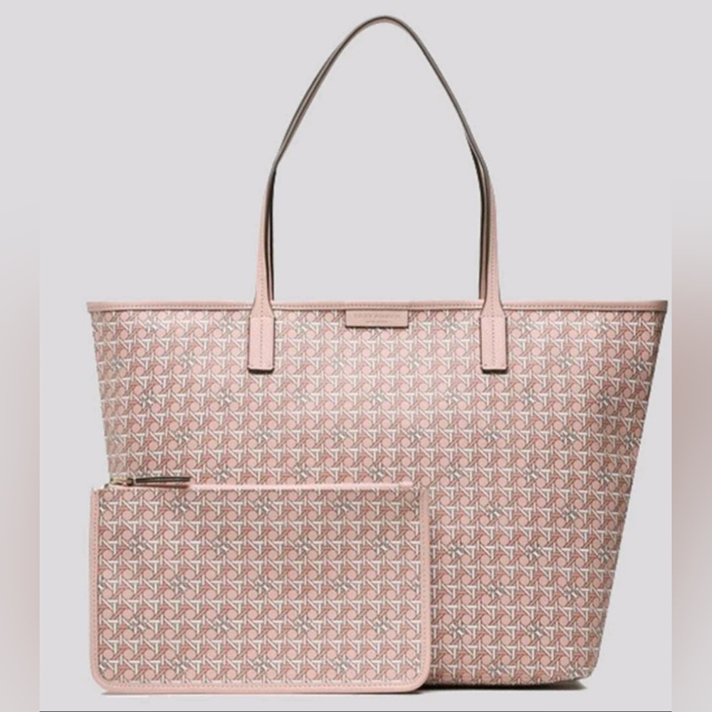 Tory Burch Pink Patterned Leather Tote - Picture 2 of 11